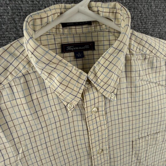 Faconnable Button Up Shirt Men Long Sleeve Yellow Check Pocket USA Made 16 XL - Picture 7 of 16